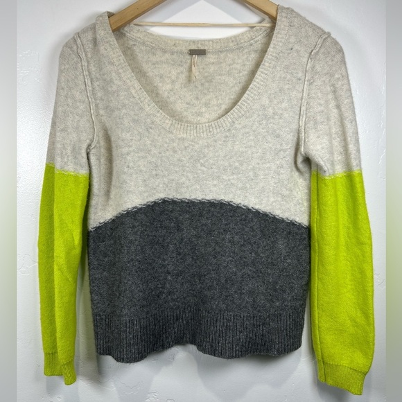 Free People FP Beach Merino Wool Color Block Scoopneck Sweater Size Medium - Picture 1 of 9